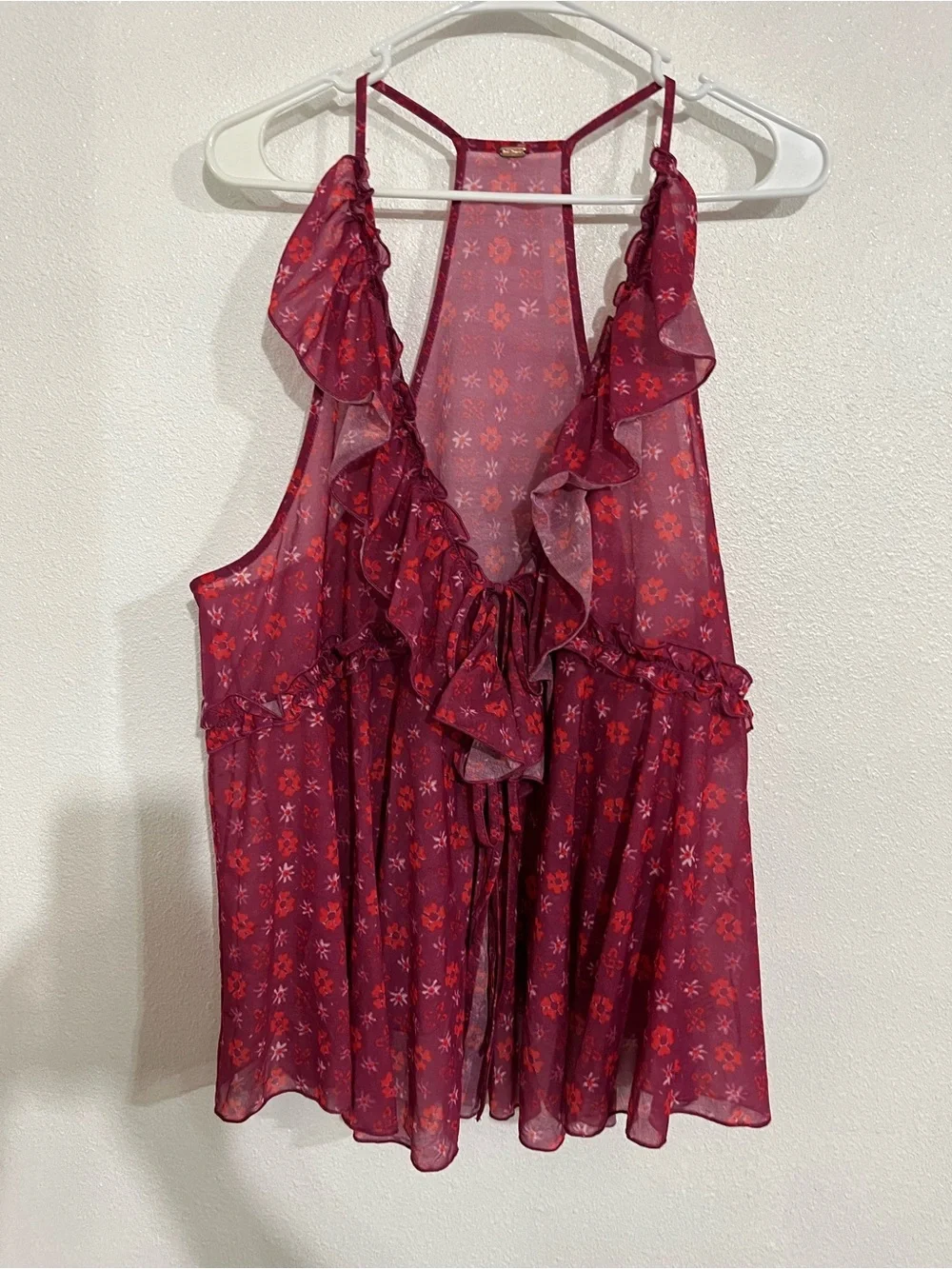 Free People Fuchsia Floral Ruffle Halter Camisole